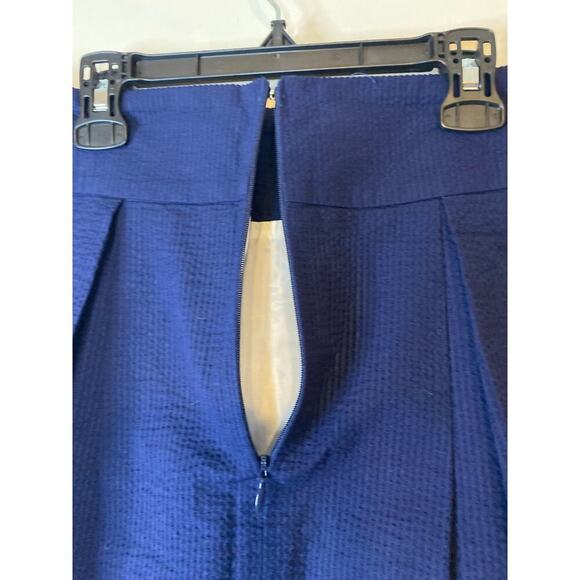 NWT Lauren James Navy Blue Seersucker Pleated Skirt Pockets Preppy Medium - Picture 6 of 11